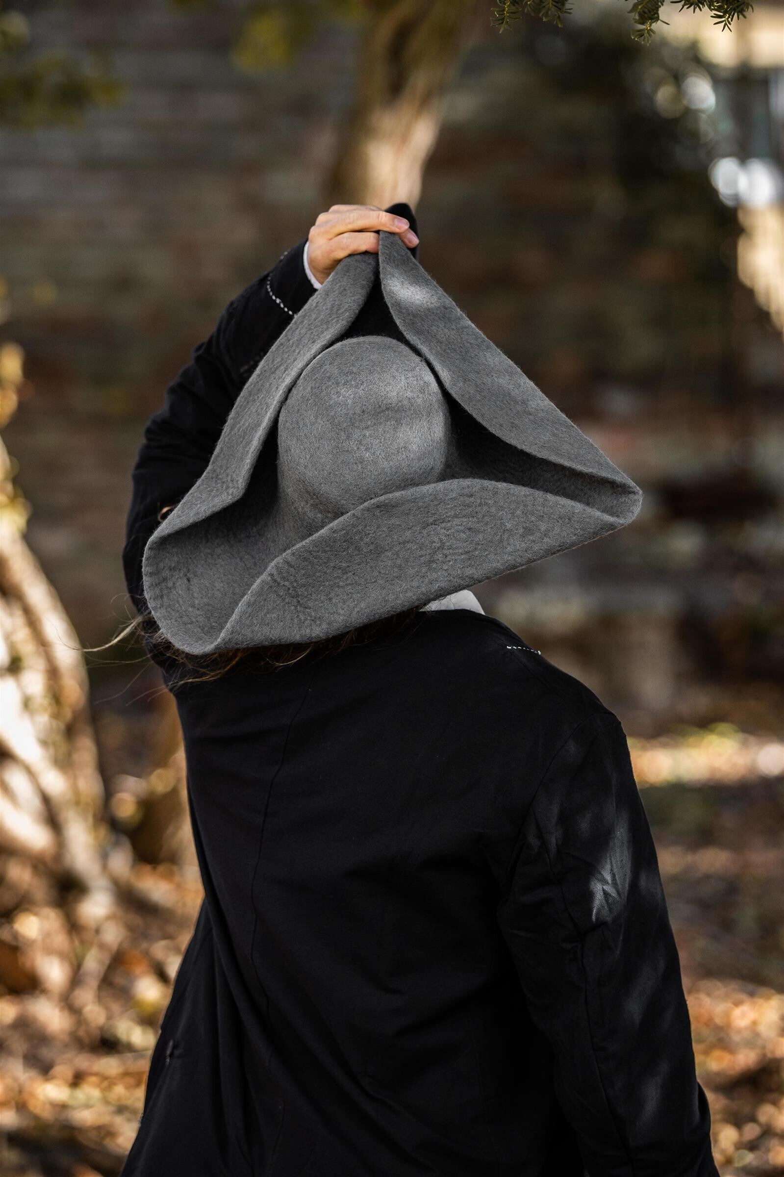 Hugo-huopahattu, tricorne-malli, villahuopaa